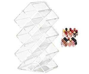 Desk Lipstick Organizer - Space Saving 10 Slot Acrylic Cosmetic Storage Rack for Lipstick Lip Gloss Lip Balm Eyebrow Pencils, Clear Desktop Makeup Organizer Case