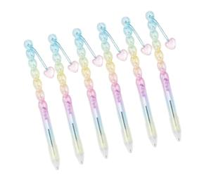 Desk Ready Ensemble de stylos noirs C | Lot de 6 stylos d'écriture décoratifs avec breloque en perles pour notes de t journal intime