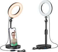 Desk Ring Light with Telescoping Stand,Hola Light Travel Desk for Phone Selfie Laptop Zoom Video Calls Make Up Spools Live Streaming