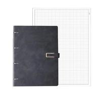Deskium Carnet de mesure rechargeable A4 en cuir PU avec pages quadrillées, reliure à 6 anneaux, 120 feuilles, pour architecte et designer, noir, 9,4 x 31,5 cm