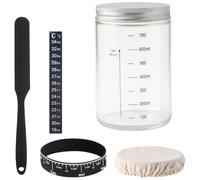 Deskium Kit pot pour levain 24 fl oz, 700 ml, bocal de fermentation à large ouverture 700 ml, raclette, ruban de température et ruban de temps, pour pâte à pain, suivi précis et entretien facile