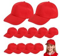 Deskium Lot de 12 casquettes de baseball rouges pour jeunes, en coton vierge avec boucle en métal, réglable de 48 à 56 cm, pour sports et activités des tout-petits