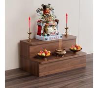 Desktop Buddha Statue Stand, Tableau d'autel du Sanctuaire, Tableau de Méditation Temple en Bois, Style Chinois Guan Gong God of Wealth Pagode Shelf, Personnalisable (Double-Layer, 50 x 15 x 20 cm