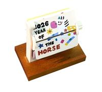 Desktop Calendar 2026/2026 Mechanical Page Turning Desk Calendar, Funny Doodle Rotating Page Planner, Wooden Base Year Of The Horse Desk Decor, for Home Decor Office Classroom Dorm Apartment New Year