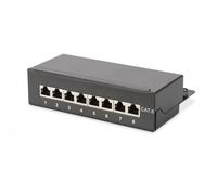 Desktop CAT 6 Patch Panel, shielded Class E, 8-port RJ45, 8P8C, LSA, black, 482x44x109