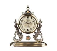 Desktop Clock Metal Table Clock Living Room Mute Table Clock Desktop Clock Ornaments Home American Peacock Decoration Seat Clock (Color : A Size : 34.5 * 12.5 * 38cm)