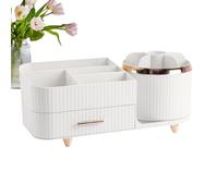 Desktop Cosmetic Organizer - Rotating Storage Organizer Box, Partitioned Design for Makeup, Nail, Brushes, Eyeliner, Lipstick, Beauty Category Accessory, Vanity Desk, Bathroom, Dresser