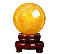 Desktop Decoration Crystal Gemstone Ball Sphere Citrine Crystal Ball with Wooden Base Feng Shui Office Living Room Ornaments,18cm