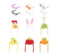 Desktop Geese Costume, Six Pieces Geese Figurine Knit Hats with Sunglasses, Statue Outfit, Figurines Headwear for Home, Mantel, Bedroom, Tabletop Decoration, Display, Collectible, 5.91x3.94inches