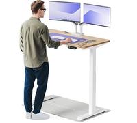 Desktronic Bureau Assis-Debout Électrique 120x60cm - Plateau Bambou - Hauteur Réglable - Commande Tactile avec Mémoires - Ports USB - Bois Européen - Table Réglable