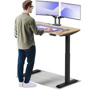 Desktronic Bureau Assis-Debout Électrique 120x60cm - Plateau Bambou - Hauteur Réglable - Commande Tactile avec Mémoires - Ports USB - Bois Européen - Table Réglable