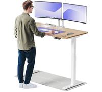 Desktronic Bureau Assis-Debout Électrique 140x70cm - Plateau Bambou - Hauteur Réglable - Commande Tactile avec Mémoires - Ports USB - Bois Européen - Table Réglable
