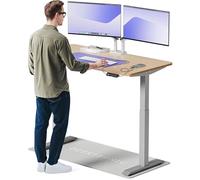 Desktronic Bureau Assis-Debout Électrique 140x70cm - Plateau Bambou - Hauteur Réglable - Commande Tactile avec Mémoires - Ports USB - Bois Européen - Table Réglable