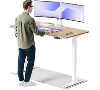Desktronic Bureau Assis-Debout Électrique 160x80cm - Plateau Bambou - Hauteur Réglable - Commande Tactile avec Mémoires - Ports USB - Bois Européen - Table Réglable