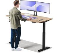 Desktronic Bureau Assis-Debout Électrique 160x80cm - Plateau Bambou - Hauteur Réglable - Commande Tactile avec Mémoires - Ports USB - Bois Européen - Table Réglable