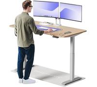Desktronic Bureau Assis-Debout Électrique 160x80cm - Plateau Bambou - Hauteur Réglable - Commande Tactile avec Mémoires - Ports USB - Bois Européen - Table Réglable
