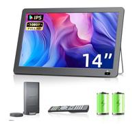 Desobry Nouveau Téléviseur Portable 14,2 Pouces 1080p, avec Batterie et Tuner DVB-T2, Prise en Charge de l'entrée USB HDMI AV, pour Camping-Car, Cuisine