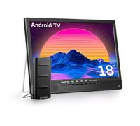 Desobry Smart TV Android 18 Pouces, Petit téléviseur Portable avec Tuner DVB-T2 et antenne, entrées HDMI AV USB, 12V TV Camping-Cars, Chambres, Cuisines, terrains de Camping et caravanes