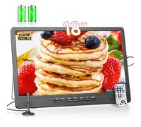 Desobry Télévision Portable 18 Pouces avec antenne, Mini téléviseur LCD avec Tuner DVB/T2, 12V TV 6000mAh Rechargeable avec Base Ronde pour Le Camping en Plein air, la Chambre à Coucher, la Cuisine