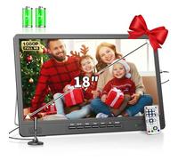 Desobry TV Portable 18 Pouces avec antenne, Mini TV LCD avec Tuner DVB/T2 | 12V téléviseur 6000mAh Rechargeable avec Base Ronde pour Le Camping en Plein air, la Chambre à Coucher, la Cuisine