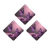 Désodorisant de voiture à suspendre - Fleurs 3D et papillon violet - Cartes parfumées - Tablettes d'aromathérapie - Miroir intérieur - Pendentif pour armoire de salle de bain - Losange gris
