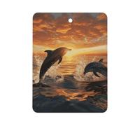 Désodorisant de voiture à suspendre - Motif dauphins sautant hors de l'eau au coucher du soleil - Tablettes d'aromathérapie parfumées longue durée - Cartes parfumées carrées pour véhicules, chambre à