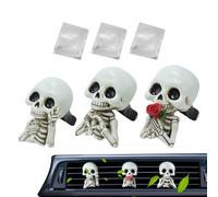 Désodorisant de voiture en forme de tête de mort - Jolie décoration pour véhicules d'Halloween - Clip de ventilation effrayant en résine
