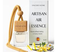 Désodorisant voiture Sincero Home fait main Vanille Noire, aromathérapie écologique avec bouchon bois et flacon verre, parfum doux longue durée pour voiture, maison, armoire, salle de bain