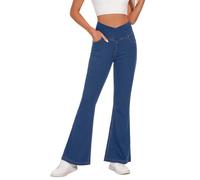 Desol Flare Jeans femme Strechy Bell Bottom Pull On Jeans taille haute croix contrôle ventre Bootcut pantalon avec poches, bleu ciel, M