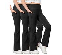 Desol Pantalon évasé pour fille avec taille haute, leggings évasés bootcut pour fille avec 2 poches, pantalon de sport pour yoga, danse, course à pied, Lot de 3 - Couleur : noir, 7-8 ans