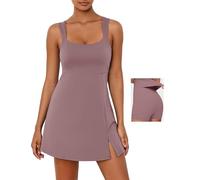 Desol Robe de tennis pour femme avec bretelles réglables et coussinets de poitrine, ligne A, coupe ajustée, robe de sport, robe d'été, de golf, de tennis, de sport, avec col carré, lilas, L