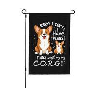 Désolé, je ne peux pas, j'ai des projets avec mon corgi ! Drapeau de jardin humoristique 30 x 45 cm, double face, pour la décoration extérieure.