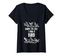 Désolé, je suis en retard, j'ai vu un oiseau, drôle, observation des oiseaux T-Shirt avec Col en V