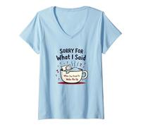 Désolée pour ce Que J'Ai Dit Quand tu as essayé de me réveiller T-Shirt avec Col en V, Femme, Bleu Céleste, M