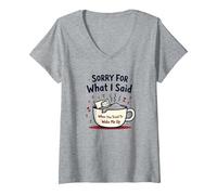 Désolée pour ce Que J'Ai Dit Quand tu as essayé de me réveiller T-Shirt avec Col en V, Femme, Gris Chiné, XXL