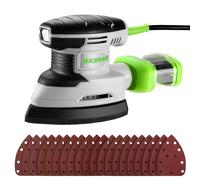 DESOON Ponceuse Bois 180W: 13,000 RPM, Ponceuse Triangulaire avec D'une Aspiration, D'un Bac À Poussière Et De 20 Feuilles Abrasives Autocollantes, pour Ponçage du Bois, Métal, Bricolage