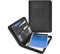 DESQ Porte-document de conférencé A4 3681 - Avec classeur à anneaux de 25 mm, Fermeture éclair, 5 pochettes, 8 fentes, Espace de rangement supplémentaire, Bloc-notes inclus, Noir, Dutch Design