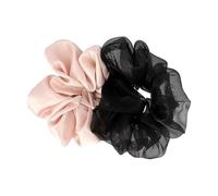 DESSANGE - 2 Chouchous en Tissu Texturé - Chouchou Satiné et Organza - Rose et Noir - Chouchous Cheveux Doux - Accessoires Coiffure - Chouchou Tendance