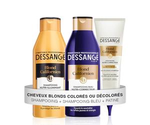DESSANGE - Coffret Blond Californien - Shampoing Nutri-illuminant + Shampoing Bleu + Soin Patine - Nourrit & Neutralise Les Reflets - Pour Cheveux Blonds, Colorés ou Décolorés