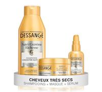 DESSANGE - Coffret Nutri-Extrême Richesse - Shampoing Nourrissant + Masque Capillaire + Elixir Concentré Nutrition - Nourrit Intensément & Redonne Douceur - Pour Cheveux Très Secs, Rêches, Ternes