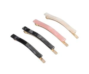 DESSANGE - Lot de 4 Barrettes à Cheveux Plates - Noir Rose Blanc - Barrette Discret Elégant - Accessoires Cheveux Design - Finitions Dorée et Nacré