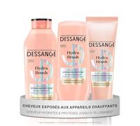 DESSANGE - Routine Cheveux Hydra-Protecteur Hydra Brush - Shampoing 280 ml + Après-Shampoing 225 ml + Lait Brushing 140 ml - Hydrate & Protège La Fibre - Cheveux Exposés Aux Appareils Chauffants