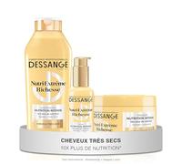 DESSANGE - Routine Cheveux Nutrition Intense Nutri-Extrême Richesse - Shampoing 280ml + Masque 280ml + Soin Sans Rinçage 110ml - Nourrit La Fibre, Les Longueurs & Pointes - Cheveux Très Secs