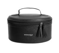 DESSANGE - Vanity Ovale - Noir - Simili-Cuir - 9 Compartiments de Rangement Intérieur - Miroir Intégrer - Trousse de Voyage - Trousse de Beauté