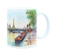 DESSAPT Arts - Guy DESSAPT - Paris, Le Pont Alexandre III et la Tout Eiffel en Aquarelle - Mug Céramique 325 ml - Tasse-Cadeau Unique avec les Magnifiques Paysages Parisiens - Imprimé en France