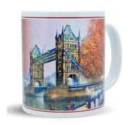 DESSAPT Arts - Guy DESSAPT - Pont de la Tour de Londres/Tower Bridge LONDON - Mug en Céramique 325 ml - Tasse Cadeau Unique avec les Magnifiques Paysages de Londres - Cadre Classique Bordeaux