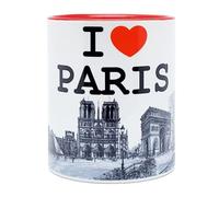 DESSAPT Arts - I LOVE PARIS et ses monuments - Mug céramique 325 ml - Tasse-cadeau unique avec les magnifiques paysages parisiens - Imprimé en France - Blanc et rouge