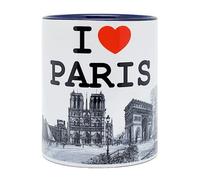 DESSAPT Arts - J'aime Paris/I love Paris et Ses Monuments - Mug Céramique 325 ml - Tasse-Cadeau Unique avec les Magnifiques Paysages Parisiens - Imprimé en France - Blanc et Bleu Cobalt