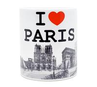 DESSAPT Arts - J'aime Paris/I LOVE PARIS et Ses Monuments - Mug en Céramique 325 ml - Tasse-Cadeau Unique avec les Magnifiques Paysages Parisiens - Imprimé en France - Blanc Brillant