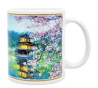 DESSAPT Arts - Kyoto le Temple du Pavillon d'Or, Japon - Mug Céramique 325 ml - Tasse-Cadeau Unique avec les Magnifiques Paysages Kyotoïens - Imprimé en France - Blanc Brillant